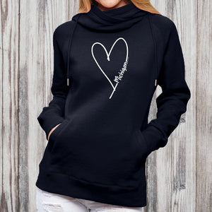 "Michigan Made With Love" Women's Fleece Funnel Neck Pullover Hoodie