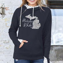 Load image into Gallery viewer, &quot;Michigan Rocks Petoskey Stone&quot; Women&#39;s Striped Double Hood Pullover