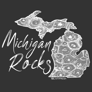 "Michigan Rocks Petoskey Stone" Relaxed Fit Angel Fleece Pullover Crew