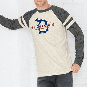 "Michigan D Established 1837" Men's Mash Up Long Sleeve Varsity T-Shirt