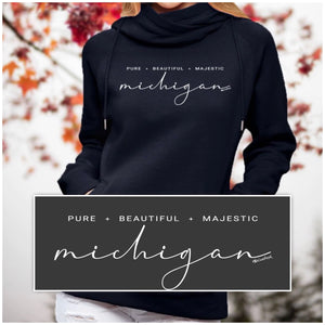 "Majestic Michigan" Women's Fleece Funnel Neck Pullover Hoodie
