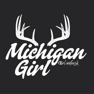 "Michigan Girl Antler" Relaxed Fit Angel Fleece Pullover Crew