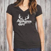 Load image into Gallery viewer, &quot;Michigan Girl Antler&quot; Women&#39;s V-Neck