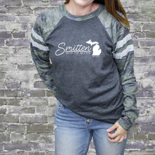 Load image into Gallery viewer, &quot;Smitten With The Mitten&quot; Relaxed Fit Mash Up Long Sleeve Varsity T-Shirt