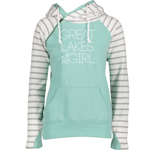 "Great Lakes Girl" Women's Striped Double Hood Pullover