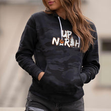 Load image into Gallery viewer, &quot;Campfire Up North&quot;  Women&#39;s Camo Hoodie