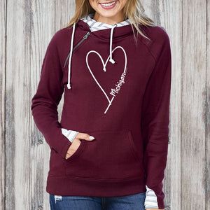 "Michigan Made With Love" Women's Striped Double Hood Pullover