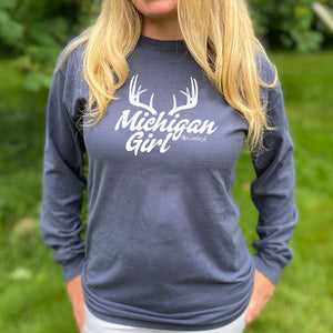 "Michigan Girl Antler" Relaxed Fit Stonewashed Long Sleeve T-Shirt