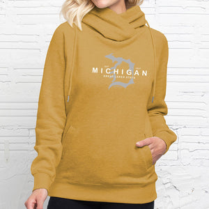 "Michigan D Established 1837" Women's Fleece Funnel Neck Pullover Hoodie