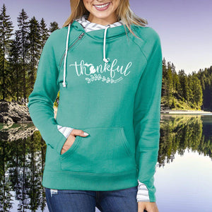 "Michigan Thankful" Women's Striped Double Hood Pullover