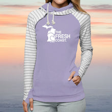 Load image into Gallery viewer, &quot;Michigan Fresh Coast&quot; Women&#39;s Striped Double Hood Pullover