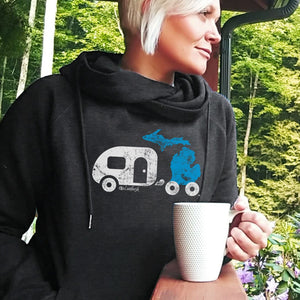 "Michigan Camper" Women's Fleece Funnel Neck Pullover Hoodie