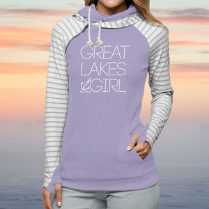 "Great Lakes Girl" Women's Striped Double Hood Pullover