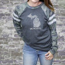 Load image into Gallery viewer, &quot;Michigander To The Core&quot; Relaxed Fit Mash Up Long Sleeve Varsity T-Shirt