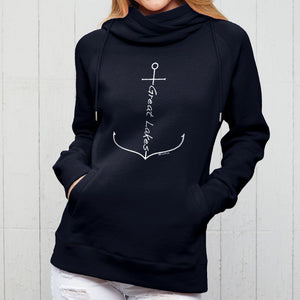 "Great Lakes Anchor" Women's Fleece Funnel Neck Pullover Hoodie