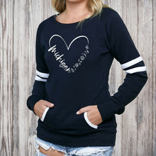 Load image into Gallery viewer, &quot;Fall In Love With Michigan&quot; Women&#39;s Varsity Fleece Crew Sweatshirt