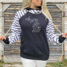 Load image into Gallery viewer, &quot;Michigan Be Mine&quot; Women&#39;s Striped Double Hood Pullover