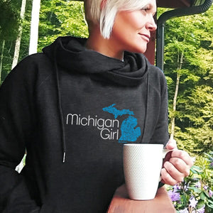 "Michigan Girl Swirl" Women's Fleece Funnel Neck Pullover Hoodie