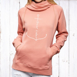 "Great Lakes Anchor" Women's Fleece Funnel Neck Pullover Hoodie