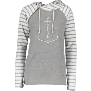 "Great Lakes Anchor" Women's Striped Double Hood Pullover