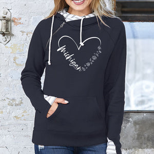 "Fall In Love With Michigan" Women's Striped Double Hood Pullover